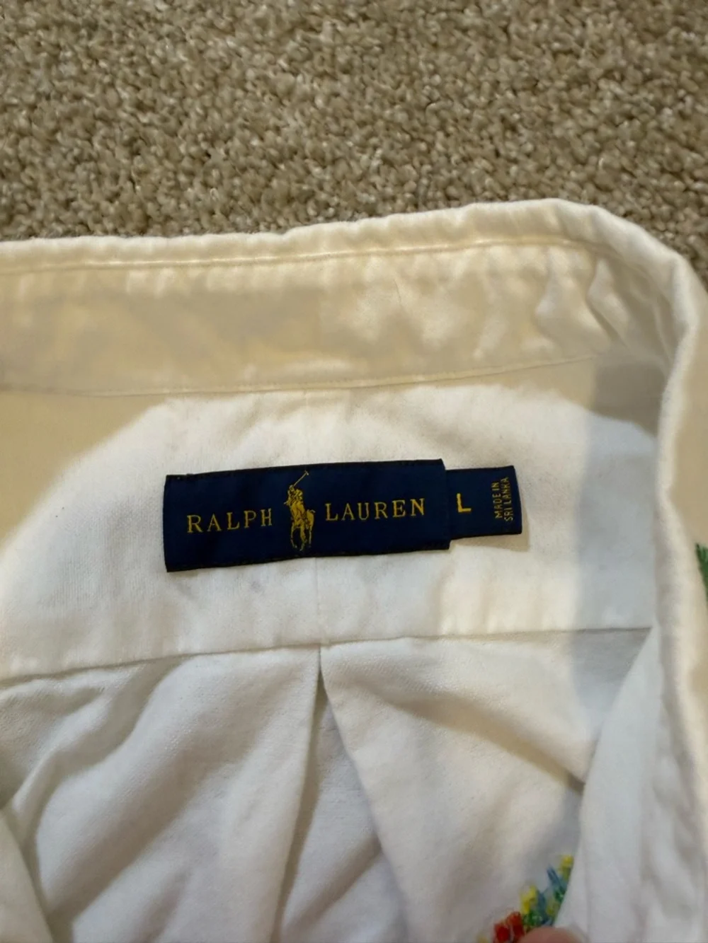 Polo Ralph Lauren Men's White Aloha Embroidered Short Sleeve Button Down Shirt L